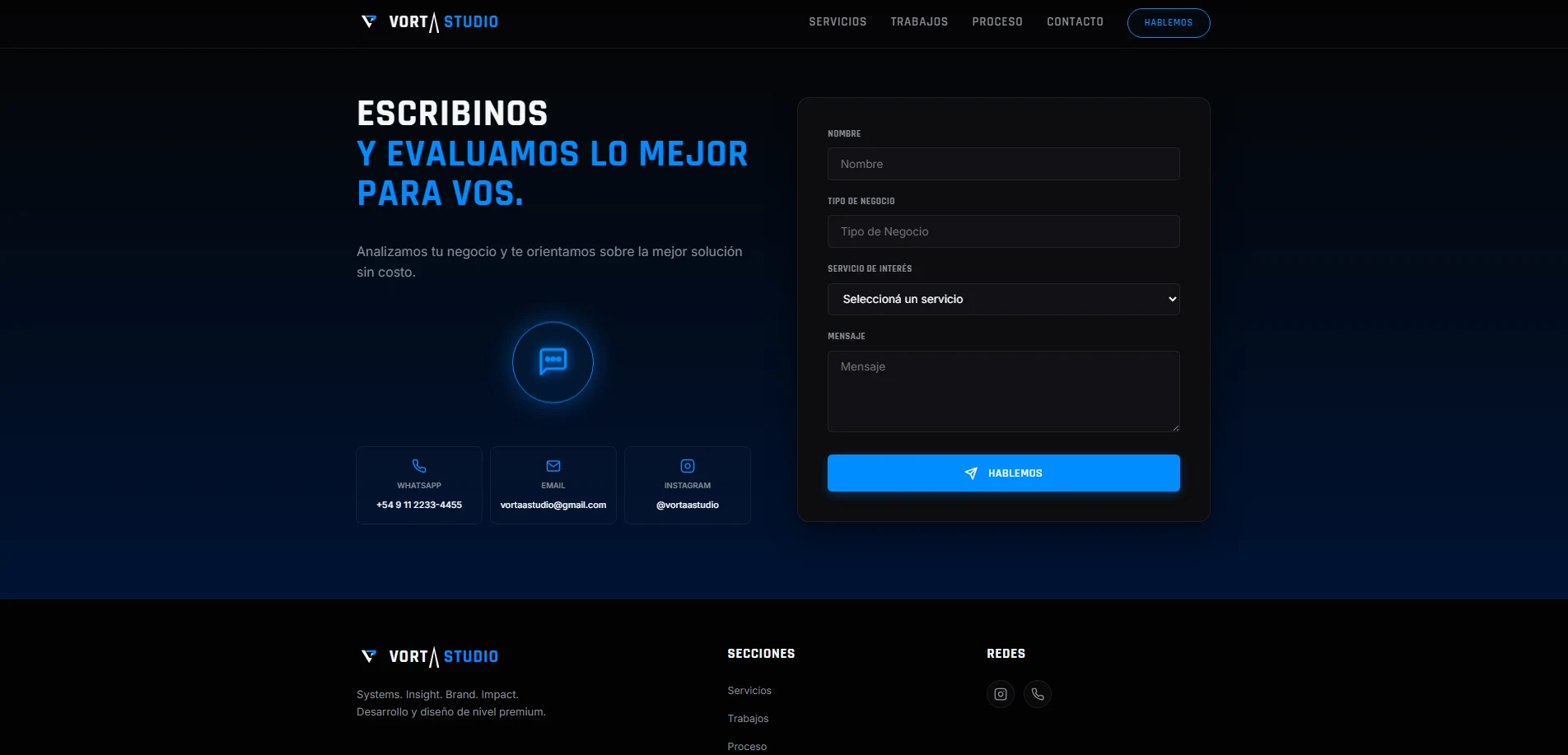 Versión anterior del sitio de Vorta: contacto